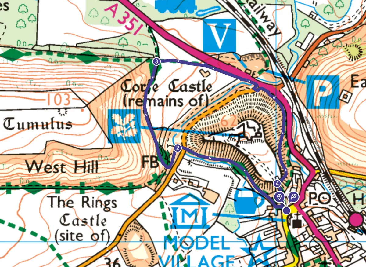 Corfe Castle walk map