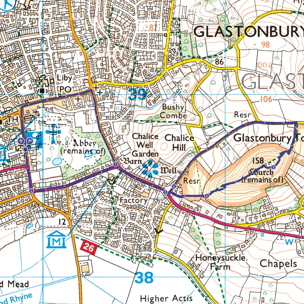 Glastonbury Tor walk map