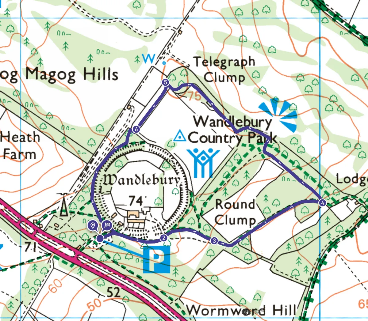 Wandlebury Country Park walk map