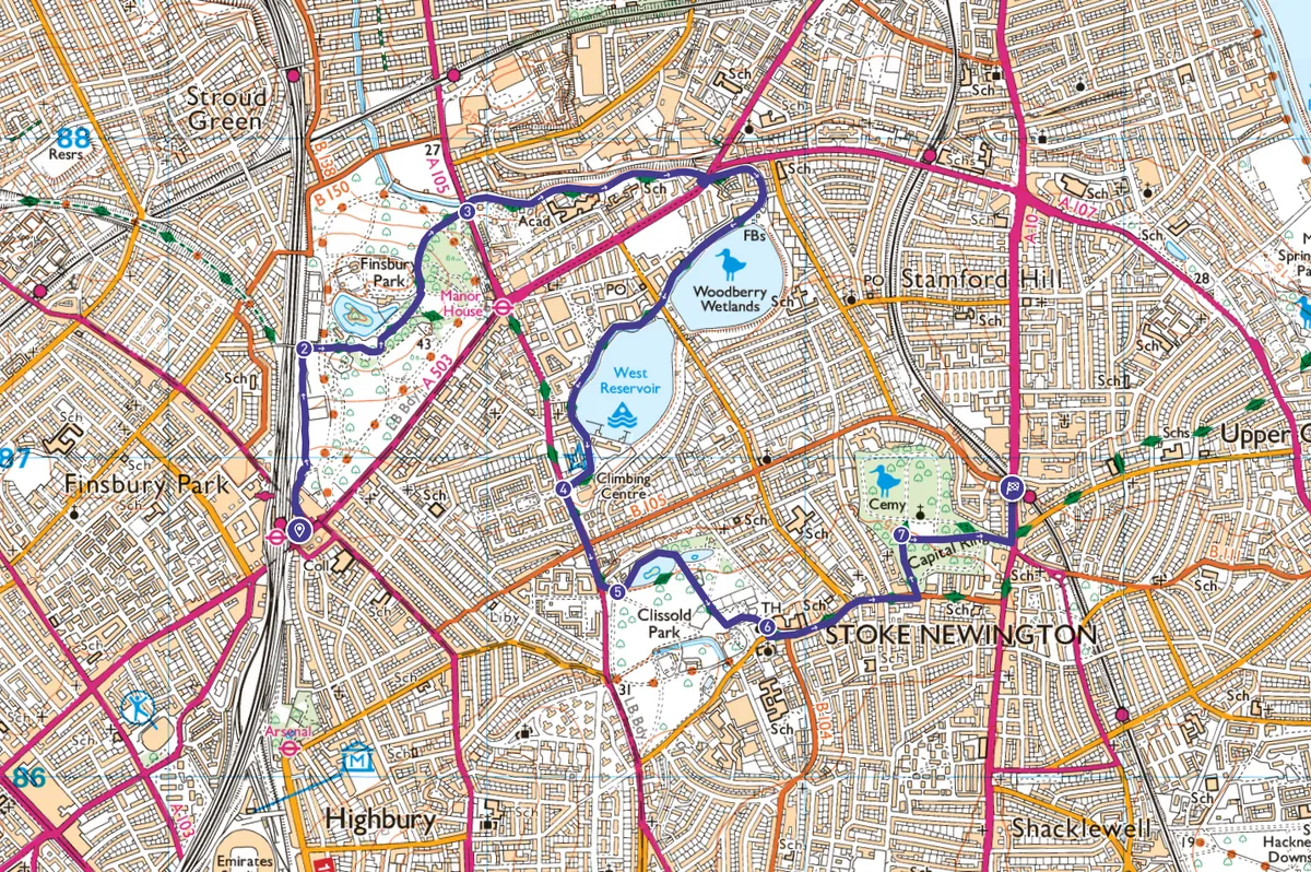 Finsbury Park to Stoke Newington map