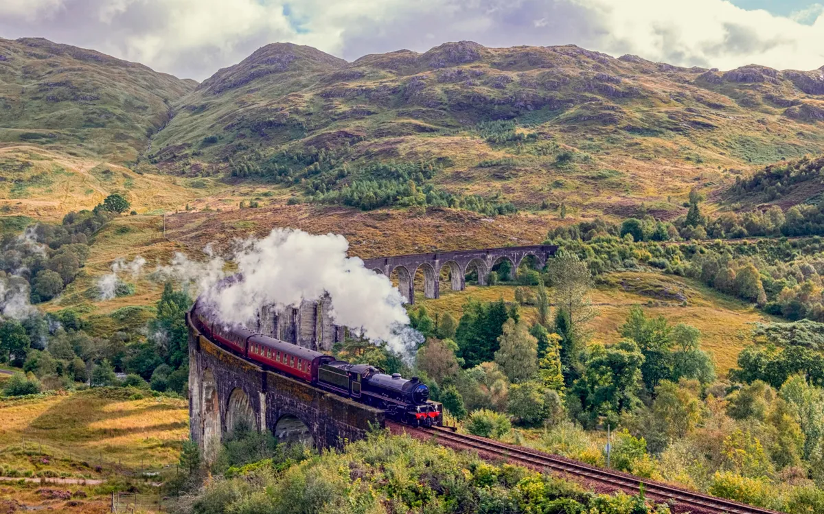 One of Harry Potter's film location, steam train in Scottish Highlands