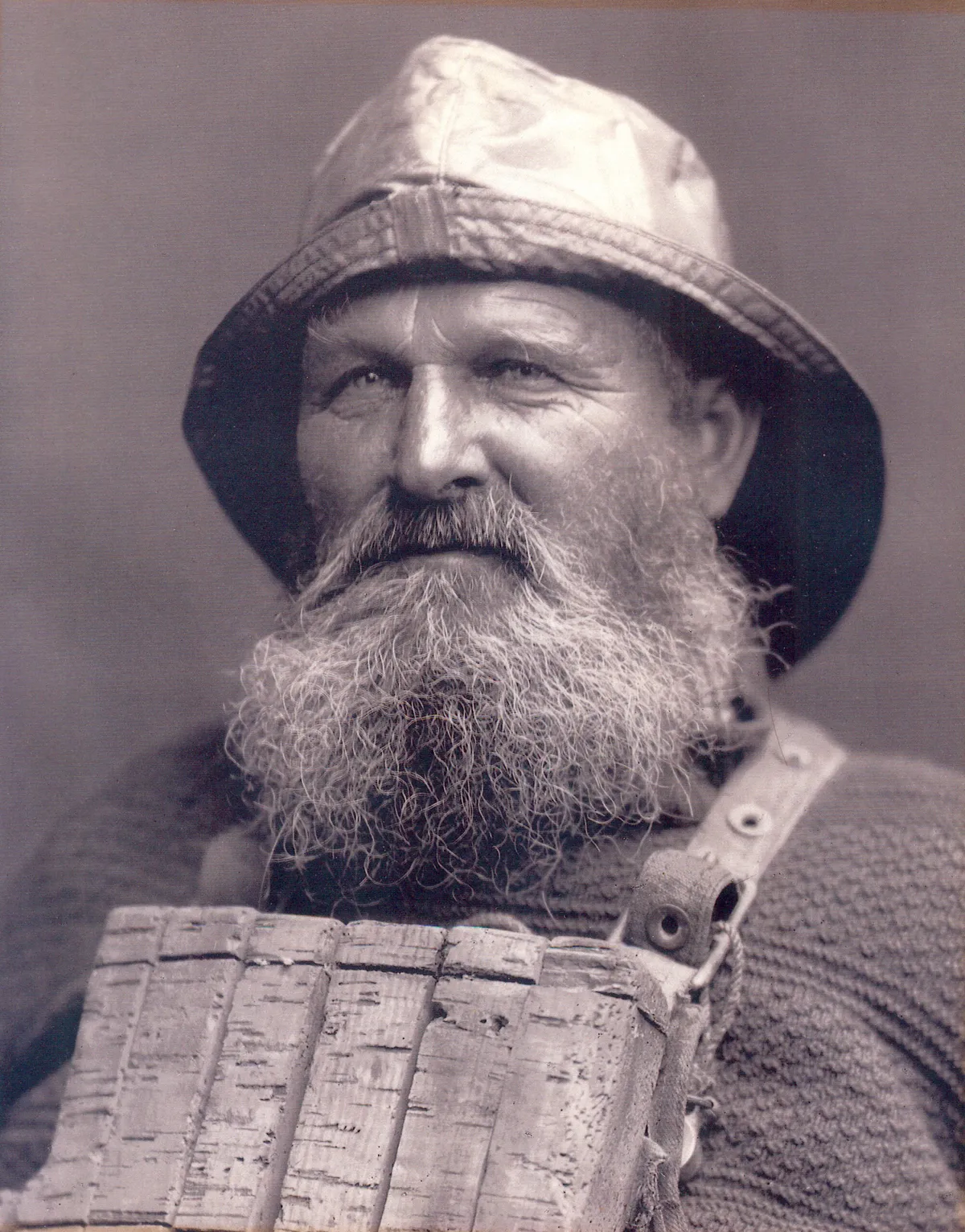 Portrait of Whitby coxswain Henry Freeman wearing cork lifejacket