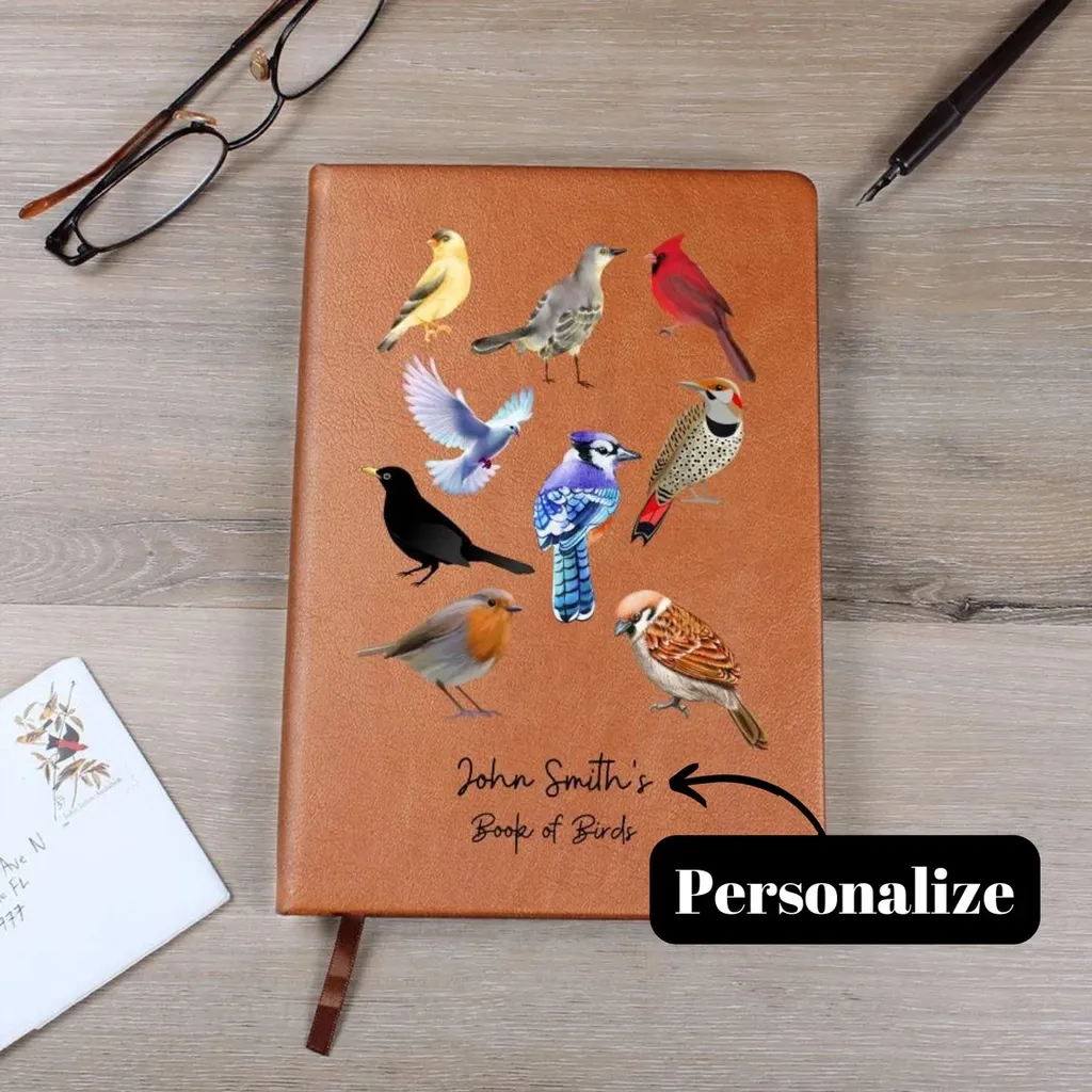 Personalised Bird Watcher Leather Journal