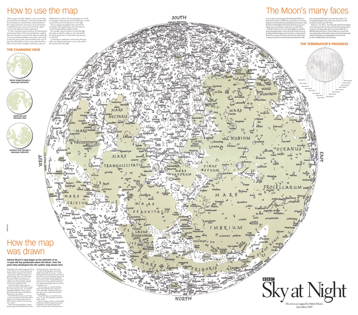 Patrick Moore's map of the Moon was given away as a poster with the first issue of BBC Sky at Night Magazine. Credit: BBC Sky at Night Magazine