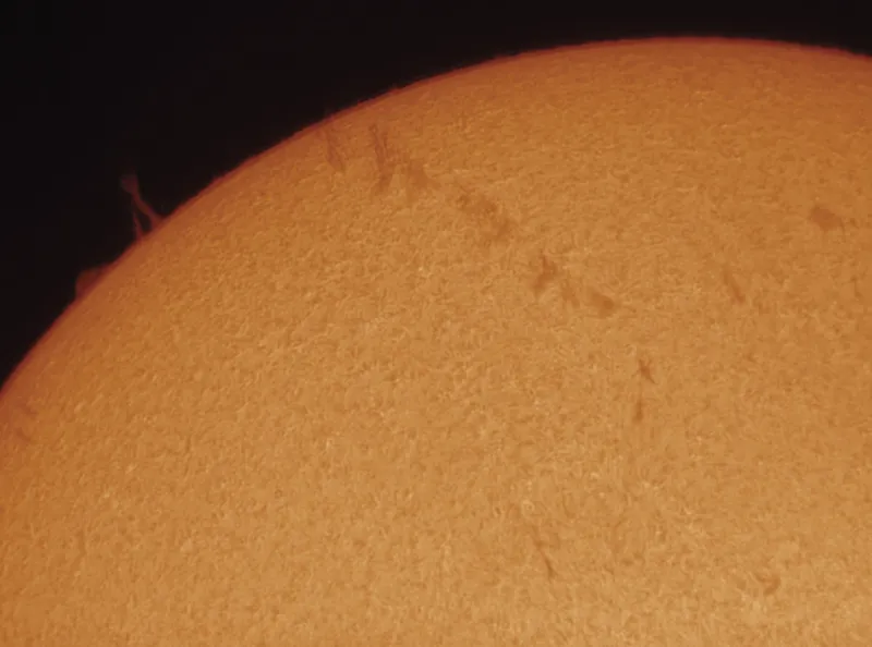 Filaments and prominences can be seen clearly with the SolarMax 40. Credit: Pete Lawrence