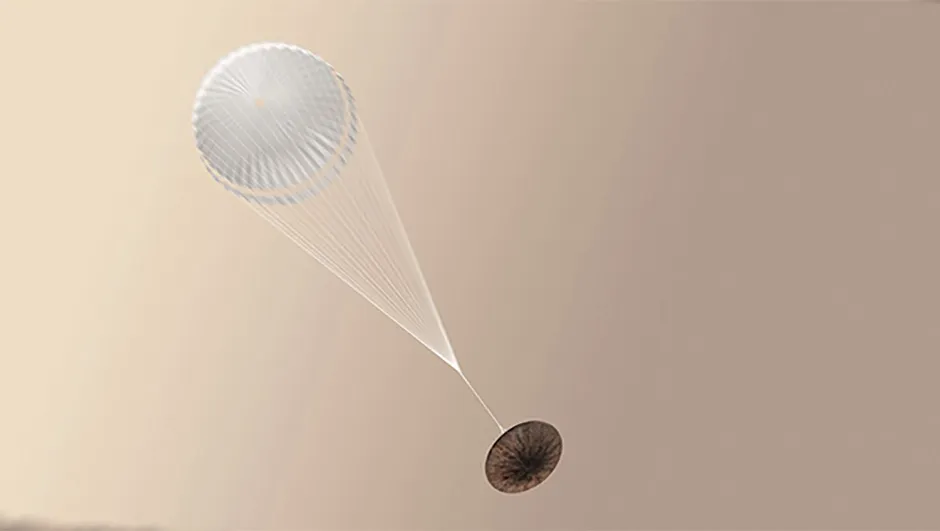 An illustration showing what the lander might have looked like during its descent onto the Martian surface.Credit: ESA/ATG medialab