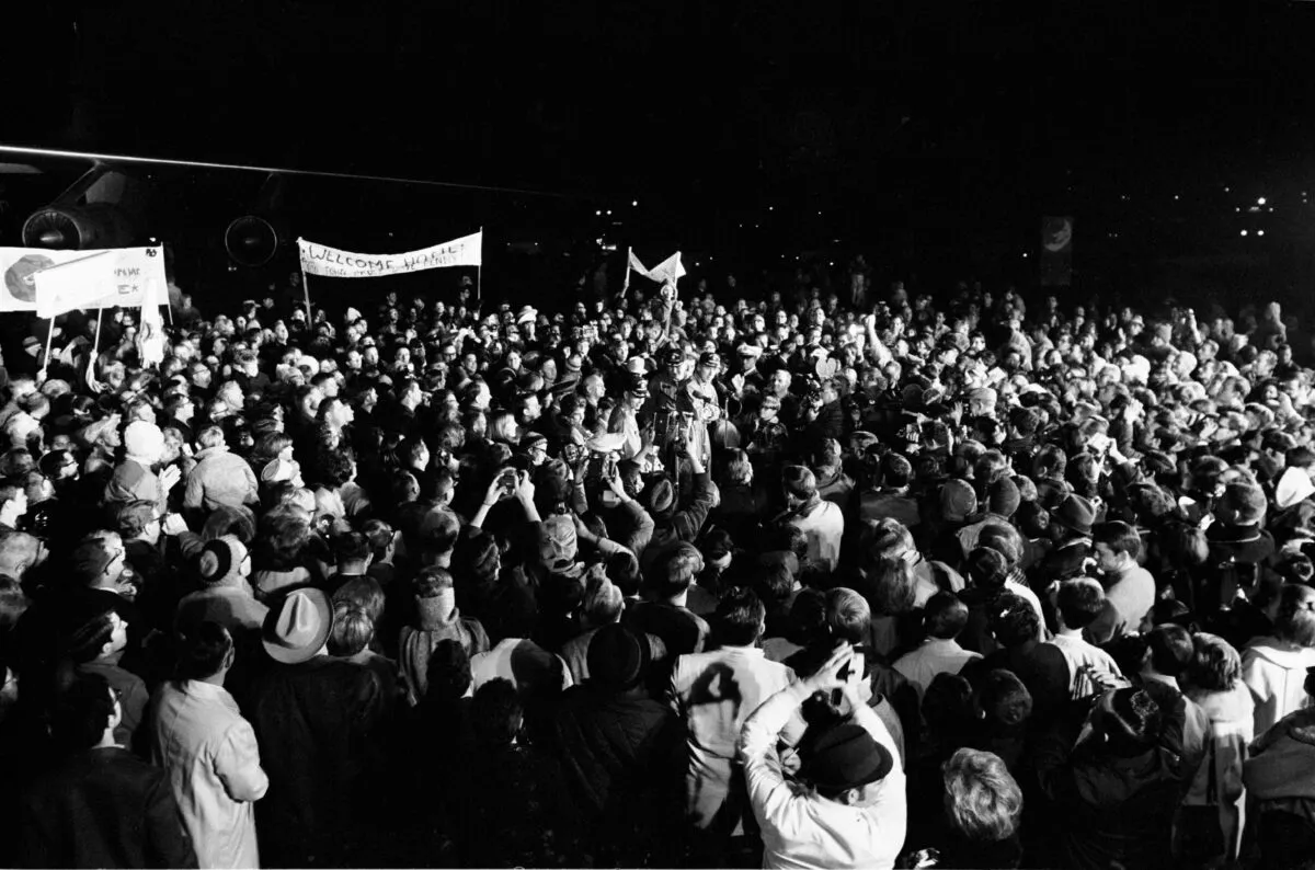 Over 2,000 people gathered at Ellington Air Force Base to welcome home the Apollo 8 astronauts at 2am on 29 December 1968. Credit: NASA