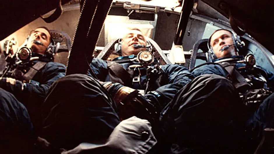 Lunar module pilot Bill Anders, command module pilot Jim Lovell and commander Frank Borman during a training exercise