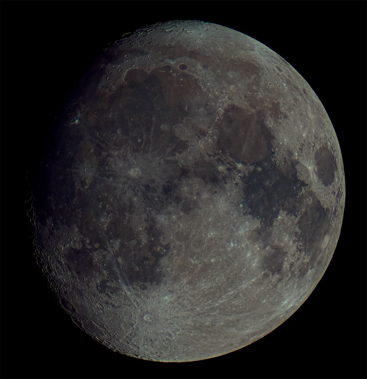Waxing Gibbous November Moon by Mark Forbes, Stockport, UK. Equipment: Altair Astro StarWave 102ED Refractor, Altair IMX178 colour Hypercam, AltairCapture.