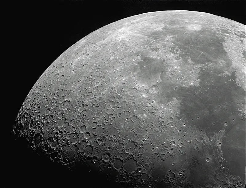 Quarter Moon by Harvey Scoot, Essex, UK. Equipment: Altair Astro 102 Wave triplet Apo, Mesu mount, ZWO224MC CCD, IR filter.