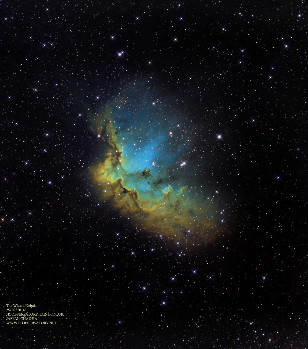 The Wizard Nebula by Jaspal Chadha, London, UK. Equipment: Skywatcher Esprit 100ED, Ioptron CEM 60, QSI 690CCD