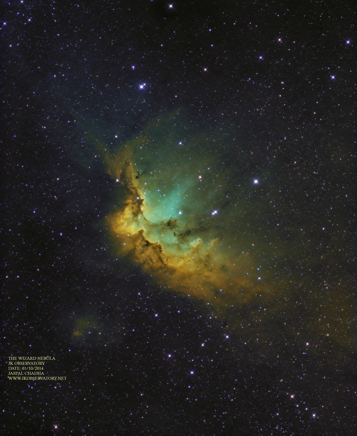 The Wizard Nebula by Jaspal Chadha, London, UK. Equipment: Skywatcher Epsirt 100ED, QSI 690 CCD, Ioptron CEM 60 Mount