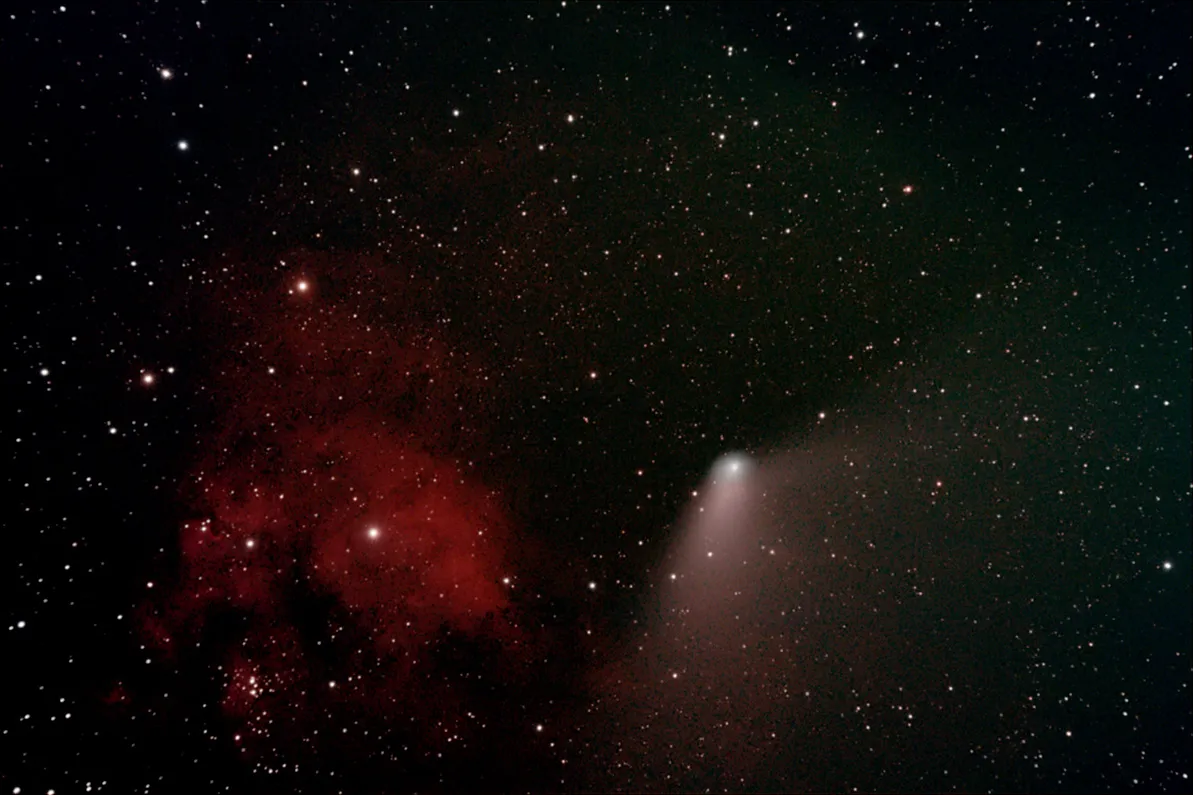 2011 L4 PanSTARRS Passing NGC 7822 by James Screech, Bedford, UK. Equipment: Canon 500D (modified), CLS clip filter, Evostar 80ED DS-Pro, EQ5 (EQMod), CdC, APT, AT ST80, QHY5, PHD autoguider