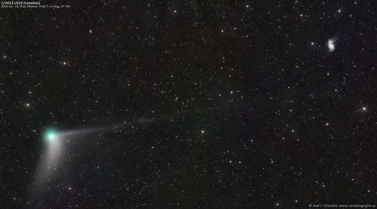 Comet Catalina & Whirlpool Galaxy by José J. Chambó, Mayhill, New Mexico USA. Equipment: Takahashi FSQ ED 106mm f/5.0, SBIG STL-11000M