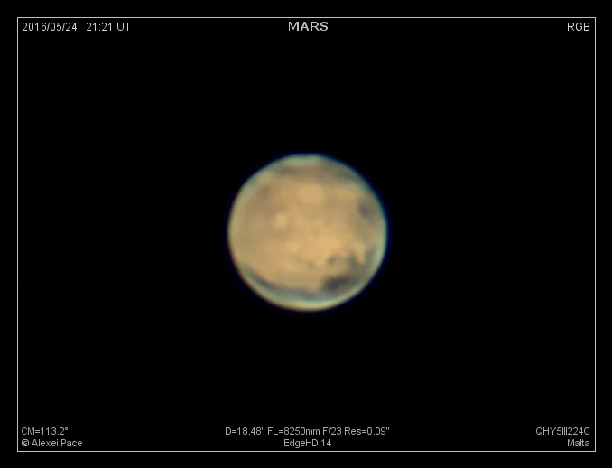 Mars at Opposition by Alexei Pace, Malta. Equipment: QHY5III, EdgeHD 14