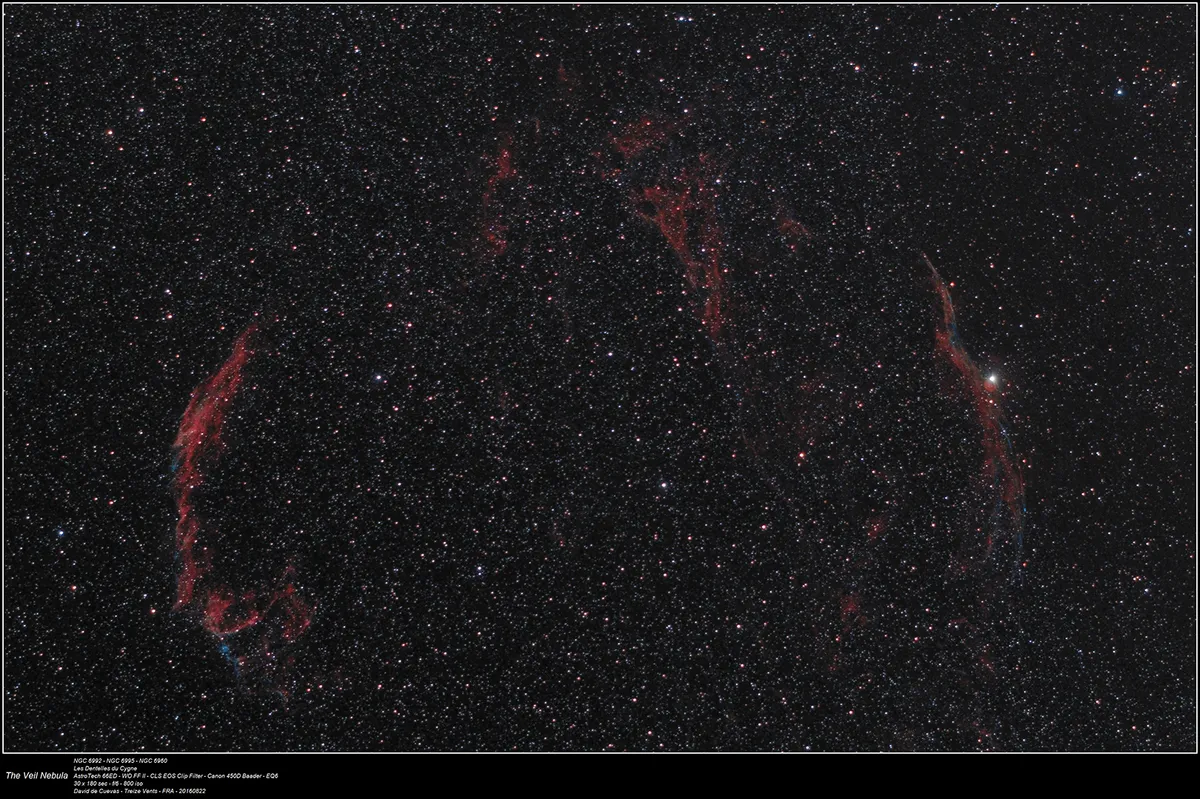 Veil Nebula by David de Cuevas, Treize Vents, France. Equipment: Astrotech 66/400, EQ6, Canon 450D Astrodon