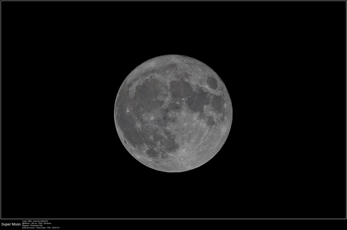 Super Moon by David de Cuevas, Treize Vents, France. Equipment: Canon 700D, Astrotech 66ED, StarAdventurer.