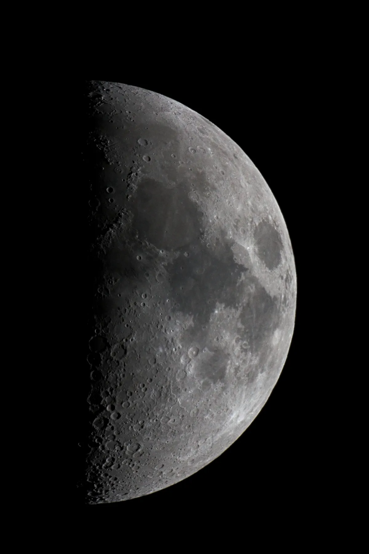 49.2% Waxing Crescent Moon by Jason Clogg, Rayleigh, Essex, UK. Equipment: Skywatcher 130P, Canon 450D