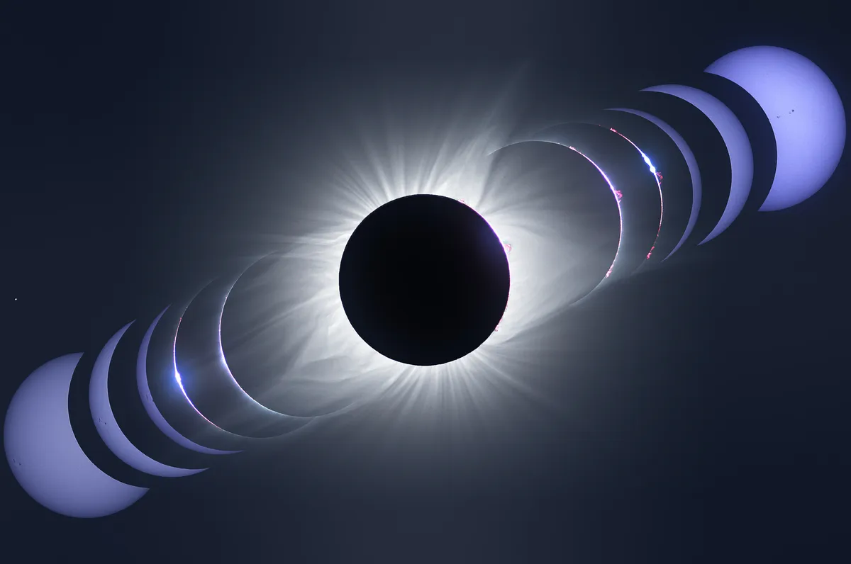 A composite image of the total solar eclipse of 21 August 2017 captured by Luigi Fiorentino from Casper, Wyoming, US.