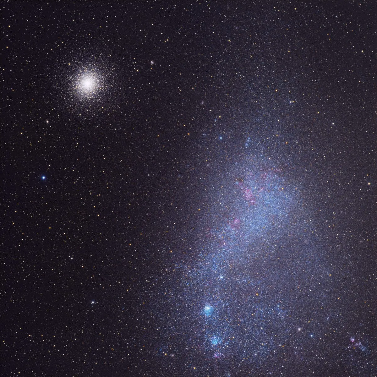 SMC and 47 Tuc by Michael Sidonio, Canberra, Australia. Equipment: Takahashi FSQ106EDX4, FLI Proline 16803, CFW-5-7, Robofocus, LRGB, New Deep-Sky RGB Astronomik filters, Starlightxpress Lodestar