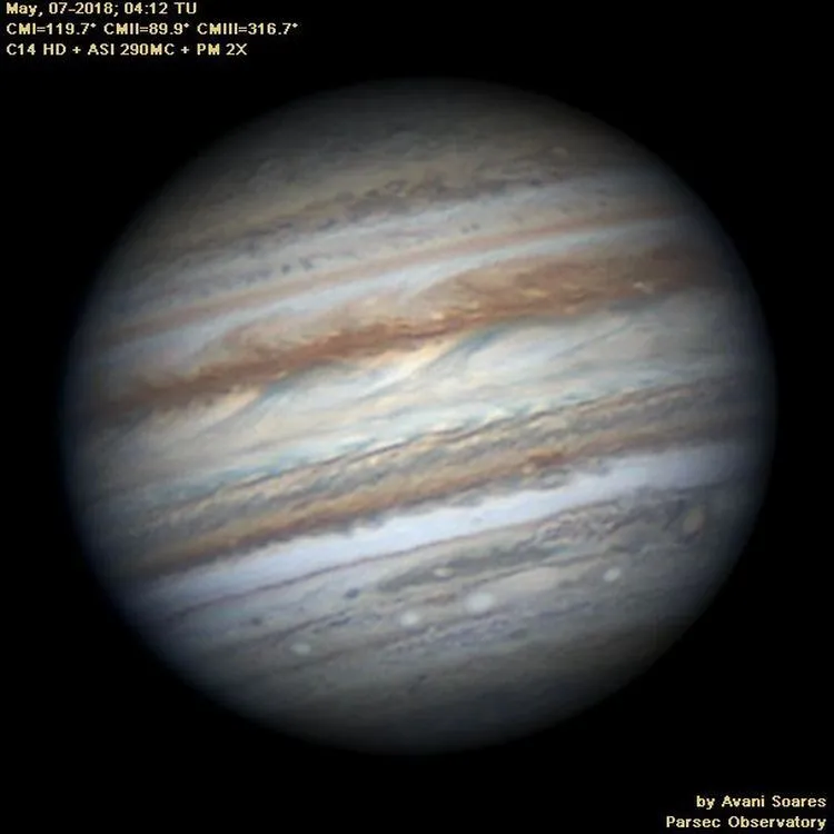 Jupiter, May 07-2018 by Avani Soares, Parsec Observatory, Canoas, Brazil.
