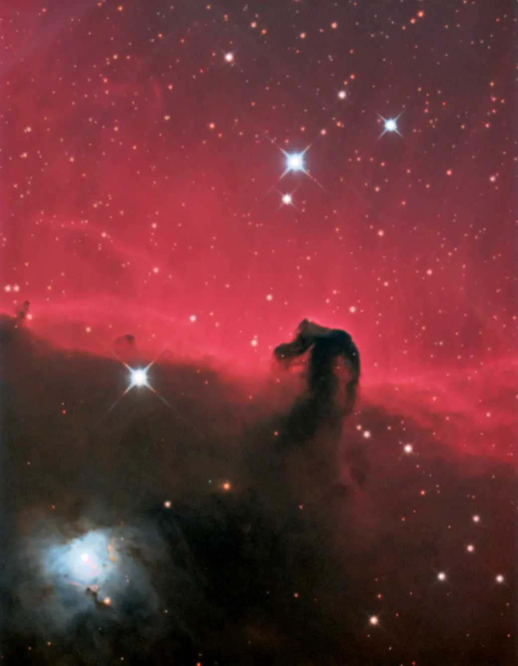 Horsehead Nebula and IC2023 by Neil Isaac, Neath, South Wales, UK. Equipment: Orion Optics 200mm f4.5 refrlector, Starlight Xpress SXV-H9 mono CCD with LRDB filters, 90mm guidescope with QHY5 camera, NEQ6 mount