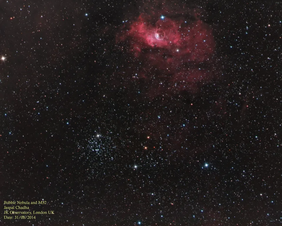 Bubble Nebula and M52 by Jaspal Chadha, London, UK.