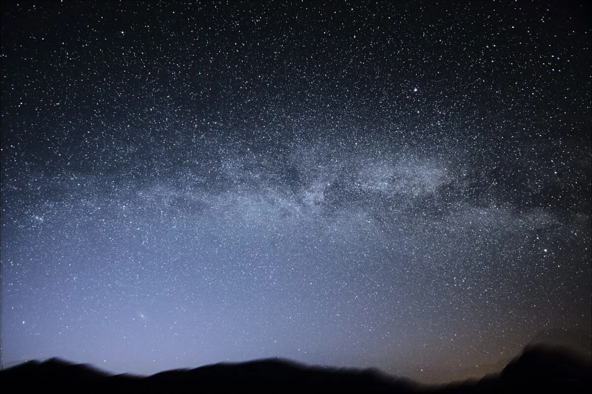 Milky Way whole sky, May 2011 1.30 am by Brian.M.Johnson, Scottish Highland. Equipment: Canon 50D, Astrotrak.