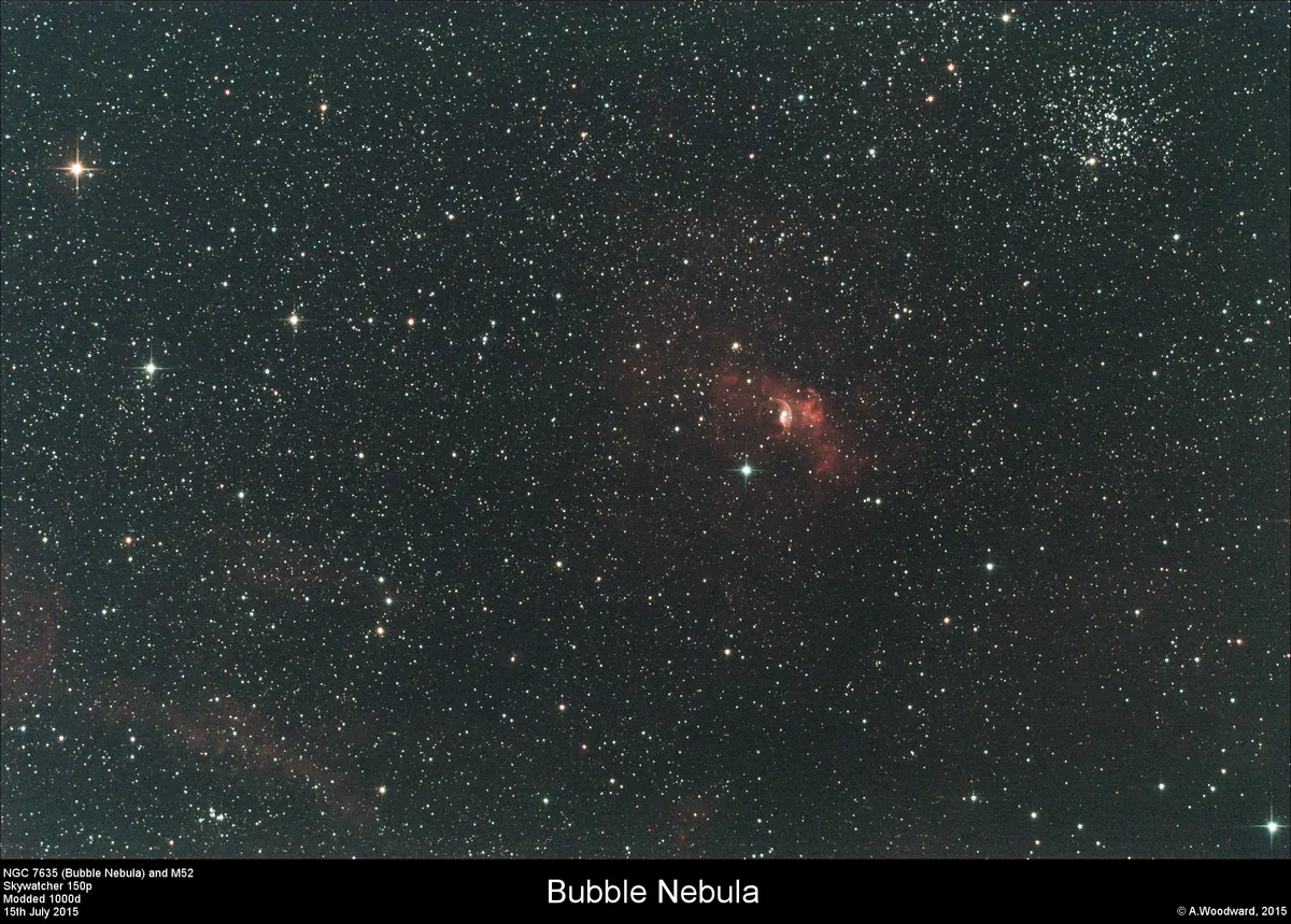 Bubble Nebula (NGC7635) and M52 by Alastair Woodward, Derby, UK.