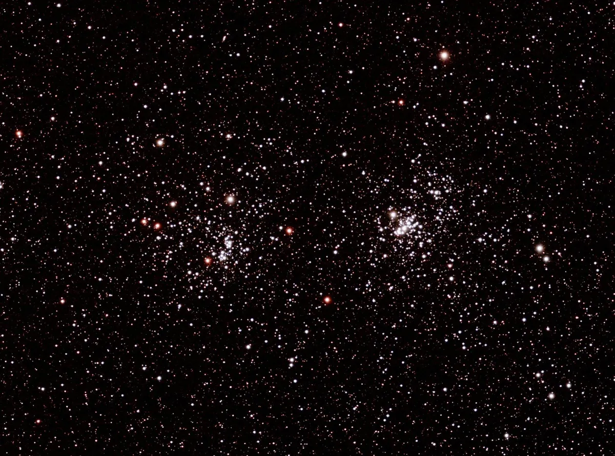 Caldwell 14 Double Cluster by Mark Griffith, Swindon, Wiltshire, UK. Equipment: Skywatcher NEQ6 pro mount, Equinox 80mm refractor, Canon Eos 1100d self-modified, Astronomik CLS CCD clip filter.