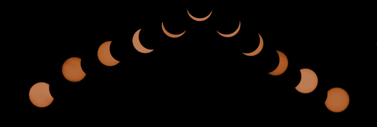Sequence of Eclipse by Paul Mason, Cannock, UK. Equipment: Canon 1100D, white light filter.
