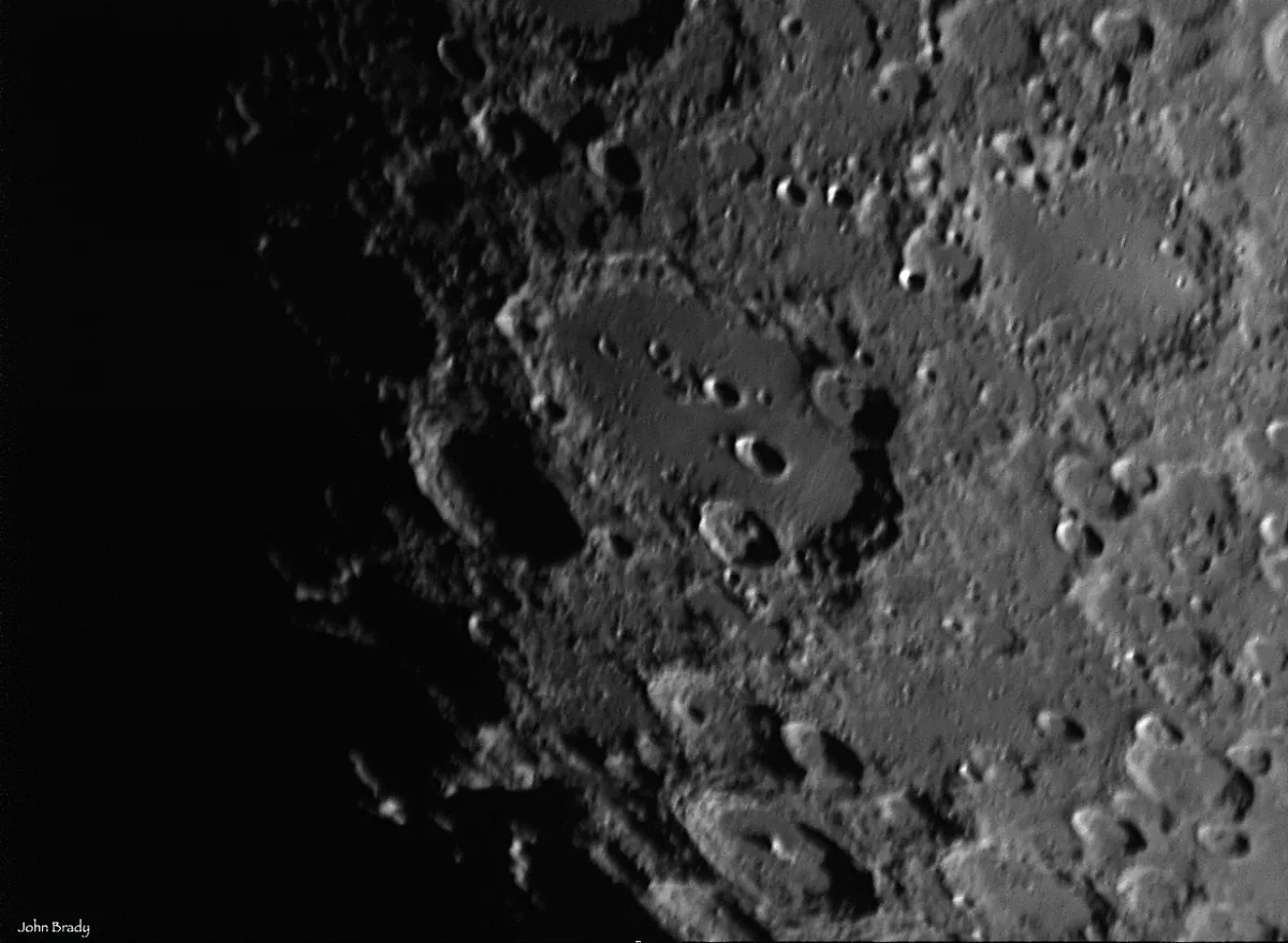 Clavius Crater by John Brady, Lancashire, UK. Equipment: Skywatcher 200p, DMK41 mono CCD, 3x Barlow
