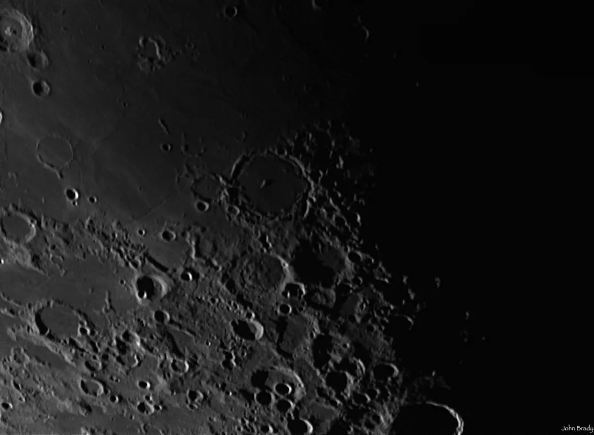 Craters within Craters by John Brady, W. Lancashire, UK. Equipment: Skywatcher 200p, DMK41 mono CCD.