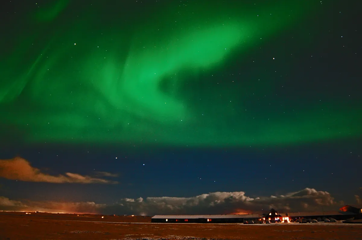 Aurora over Hotel Ranga James Daniels, Iceland. Equipment: Nikon D40 DSLR camera, Samyang 14mm lens.