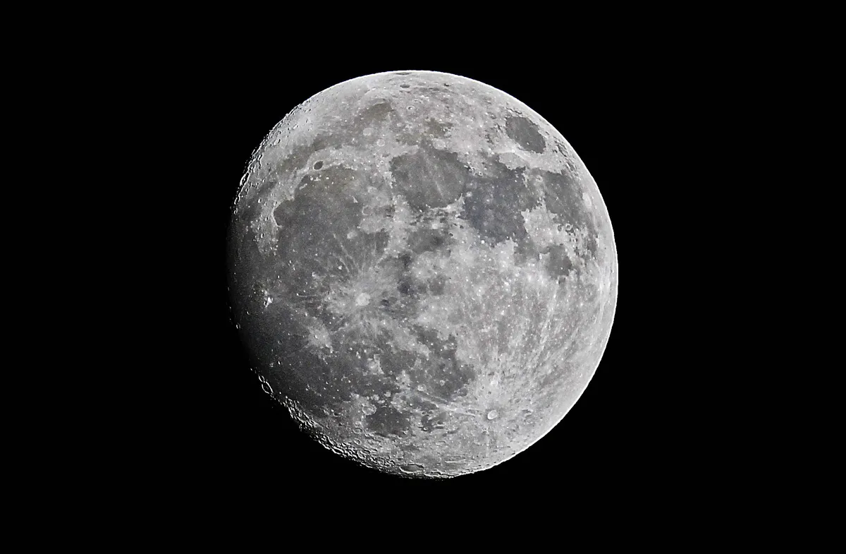 Near Full Moon by Tom Chitson, Woking, Surrey, UK. Equipment: Sky Watcher Evostar 80ED, Nikon D3000, T-Ring and Adapter.
