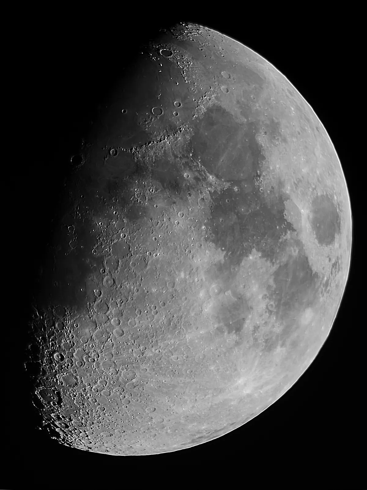The Moon 13th July by John Foster, Plymouth, UK. Equipment: Skywatcher 130, EQ2 mount, single axis motor, Nikon D3200, 2x Barlow.