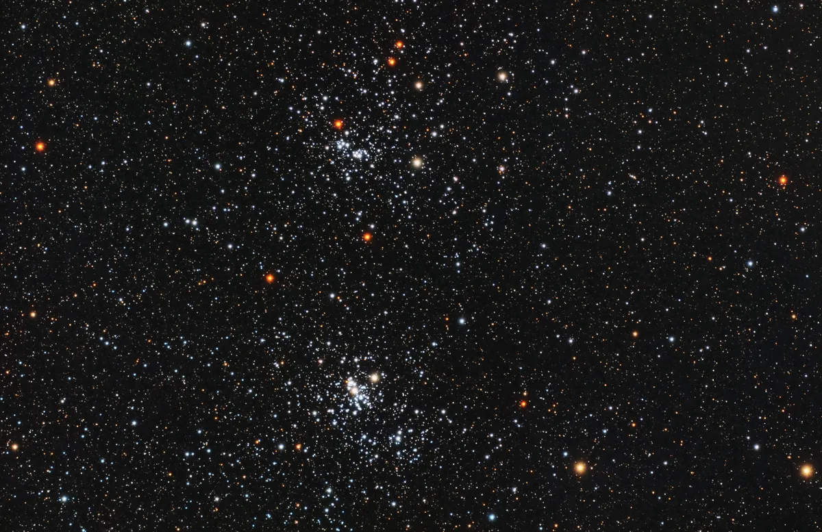The Double Cluster (also known as Caldwell 14) by Trevor Nicholls, Chelmsford, UK. Equipment: Takahashi FSQ 106 ED at native FL, QSI 6120 , Astrodon LRGB filters, Lodestar X2, Paramount MX.