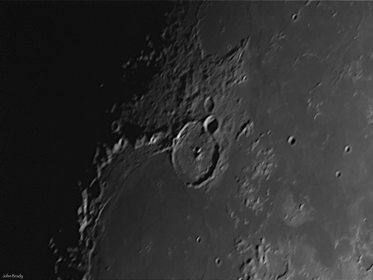 Gassendi Crater by John Brady, W. Lancashire, UK. Equipment: Skywatcher 200p, DMK41 mono, 3X barlow