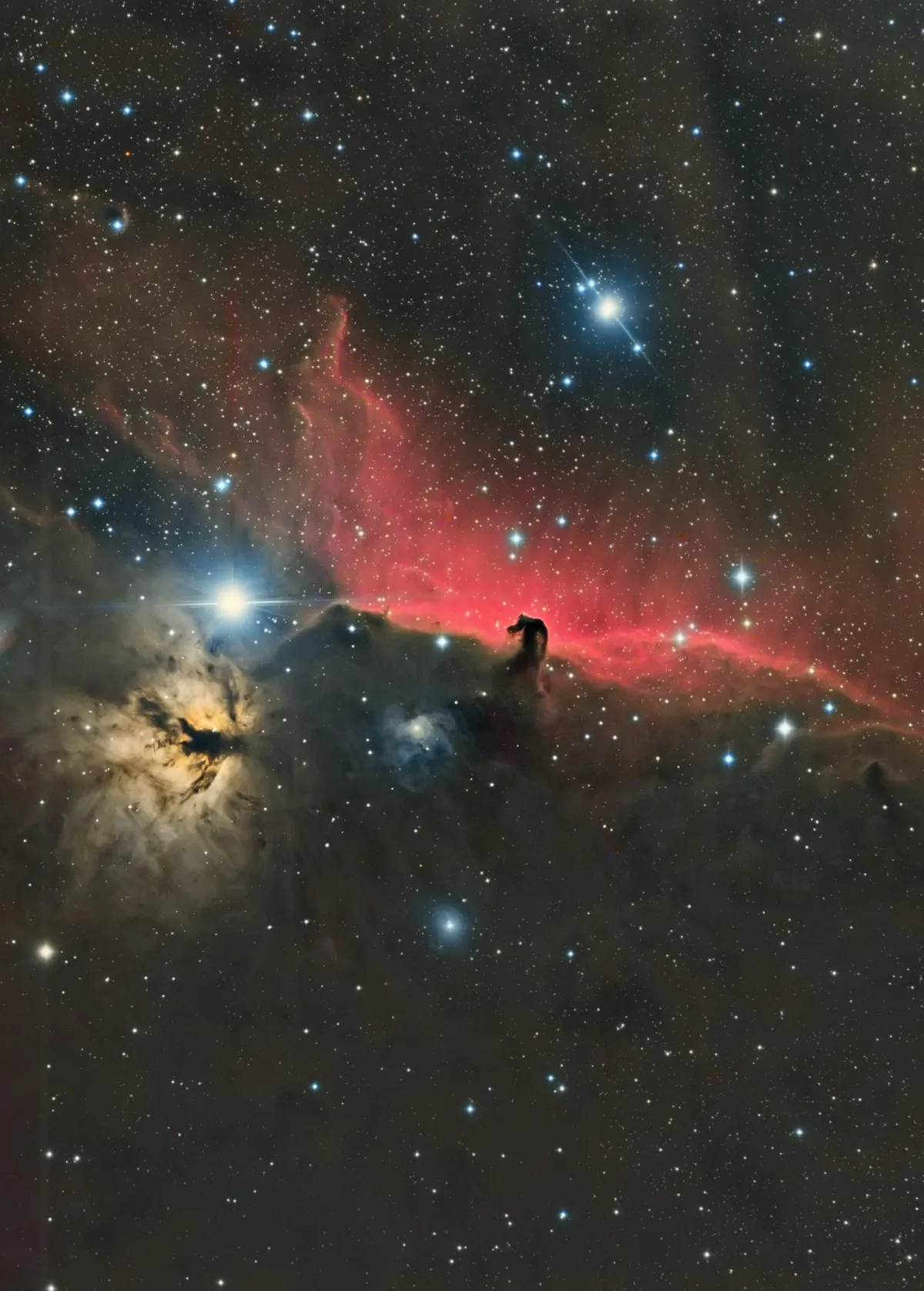 The Horsehead Nebula by Rafael Compassi, Presidente Lucena, Brazil. Equipment: 80mm F/5 Triplet APO, QHY9m, 36mm Baader filters.
