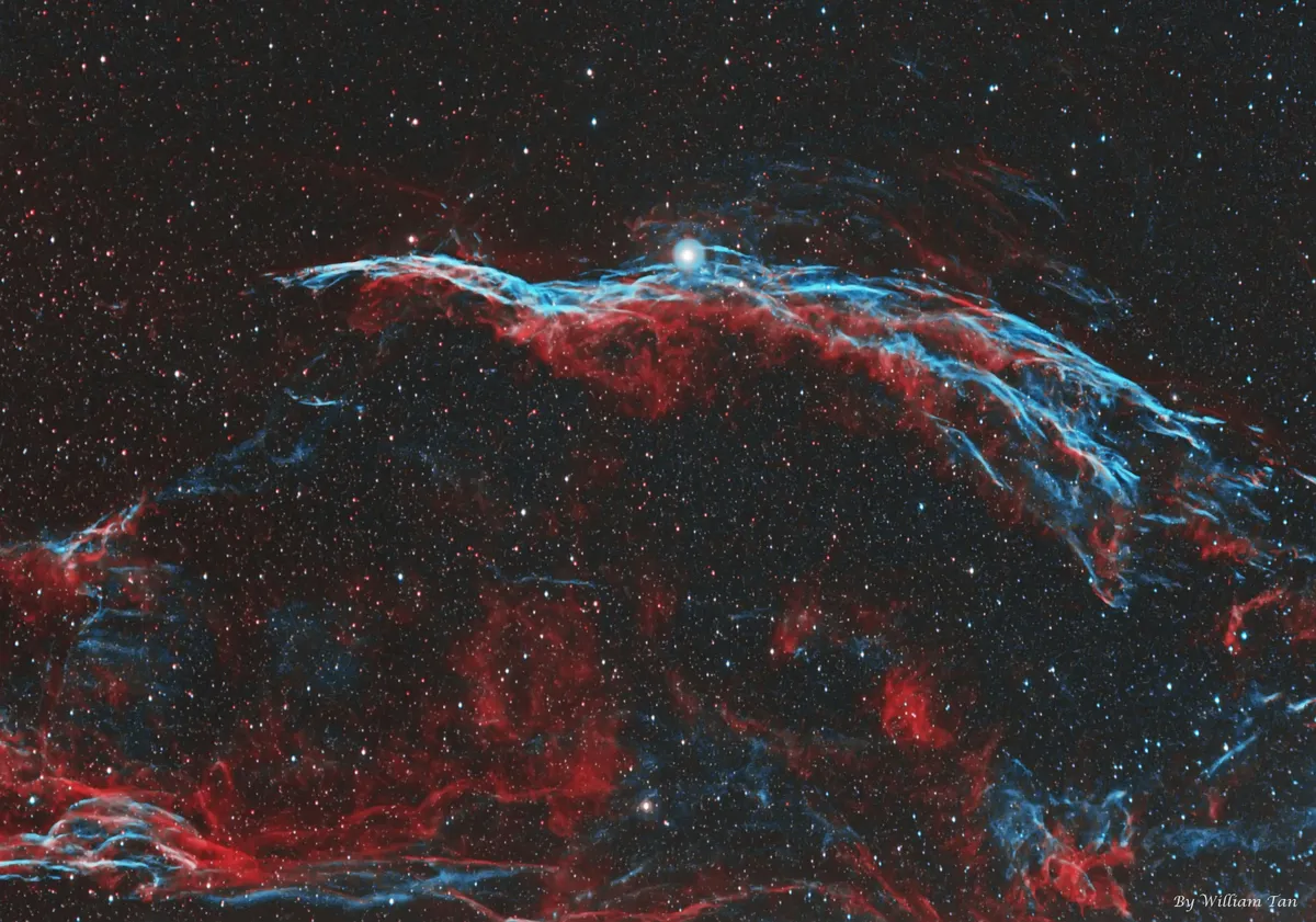 NGC6960 - Western Veil Nebula (HOO - Bicolour Combination) by william Tan, Johor, Malaysia. Equipment: Skyrover 110ED doublet len, ZEQ25, ASI1600MM Cool, Baader 7nm Ha, Optolong 6.5nm Oiii.