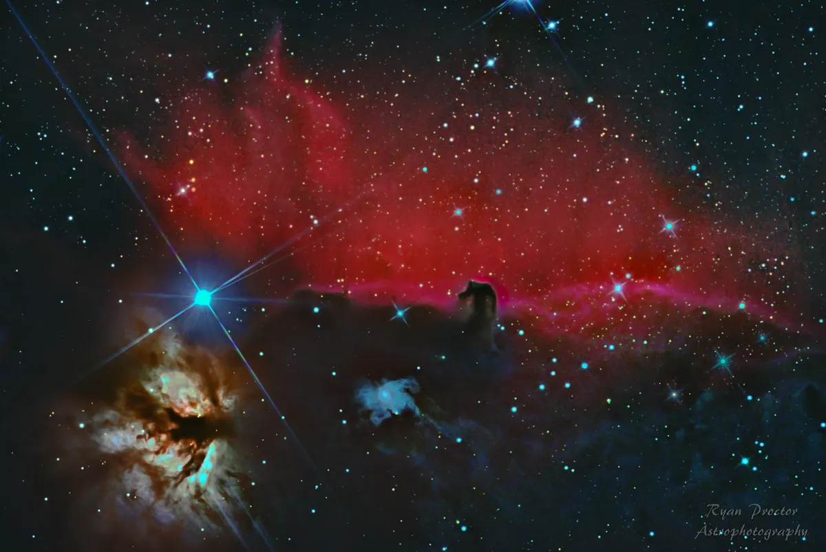 Horsehead and Flame Nebula by Ryan Proctor, Wakefield, UK. Equipment: Backyard Nikon, PHD2, DSS.