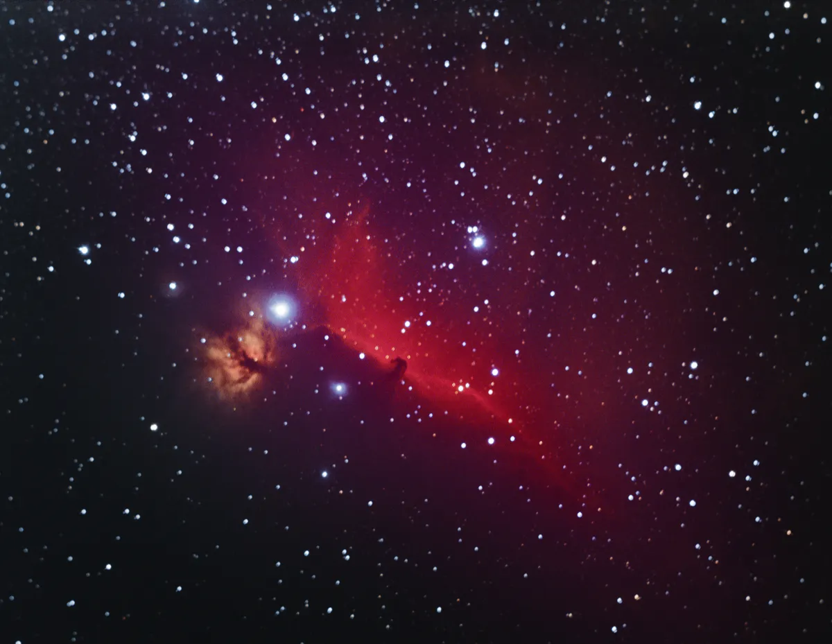 IC 434 Horse head Nebula & NGC 2024 Flame Nebula by Martin Pyott, St Andrews, UK. Equipment: Altair Astro 66mm ED, 0.8X FF/FR, IOptron Smart EQ mount (unguided), Baader Modified and cooled Canon 600D