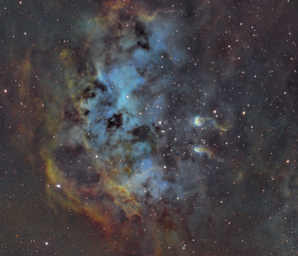 IC410 - Cosmic Tadpoles by Stewart Wilson, Enfield, N London, UK. Equipment: Skywatcher Quattro 250mm, Zwo ASI1600-MM-Cool, Chroma 3nm Narrowband Filters, 10 Micron GM-1000 HPS Mount