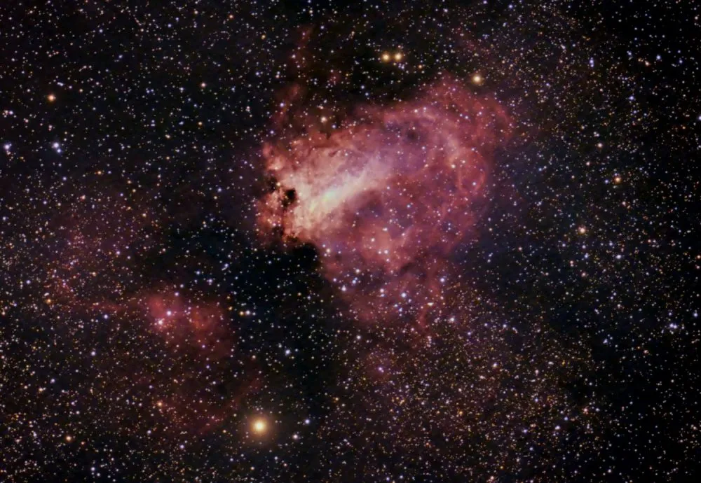 The Omega Nebula Tom Bishton, Gold Coast Hinterland, Australia. Equipment: Canon EOS 600D DSLR camera, Black Diamond ED120 refractor, Sky-Watcher AZ EQ6 mount.