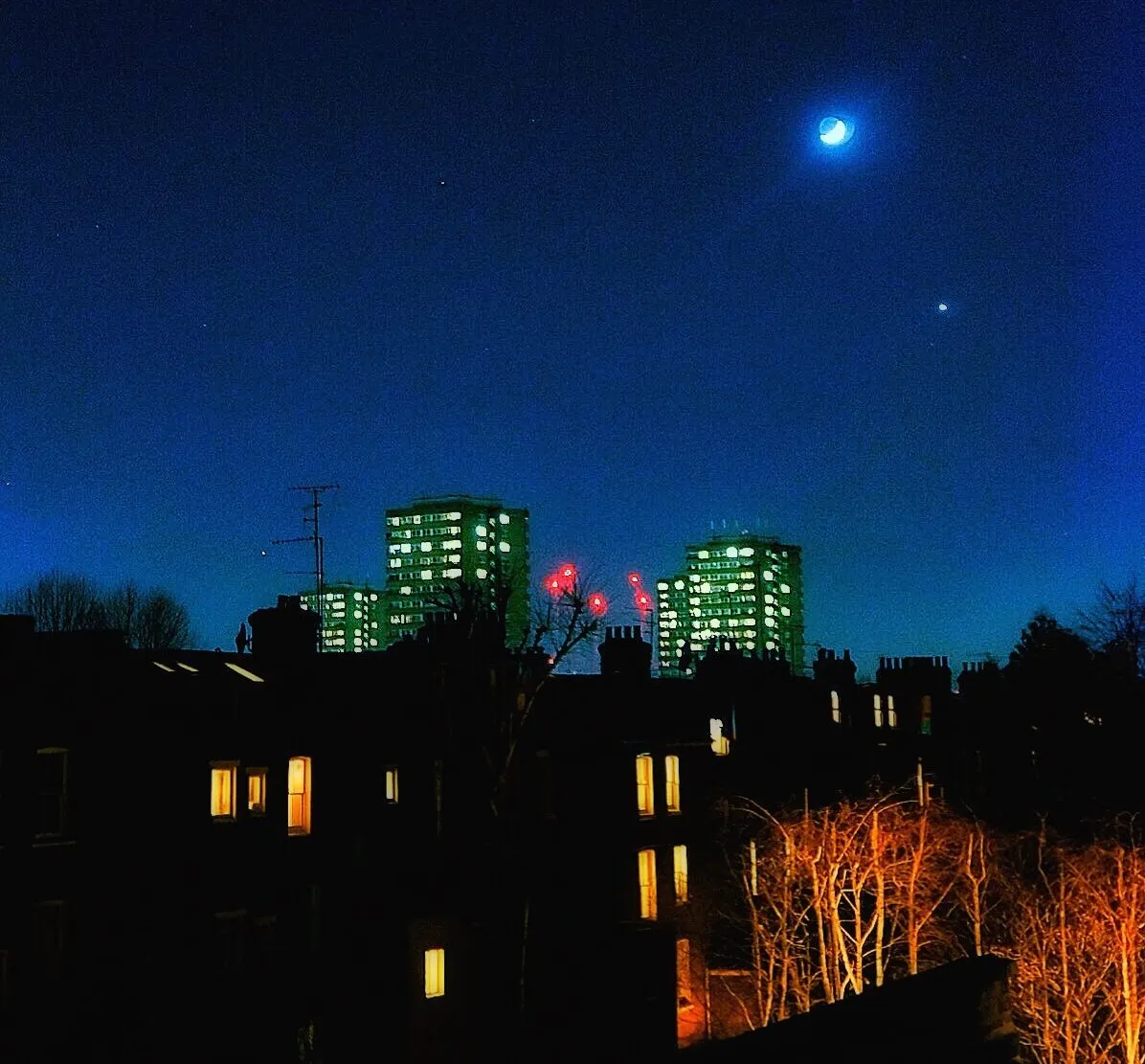 The Moon, Mars and Venus captured from London.