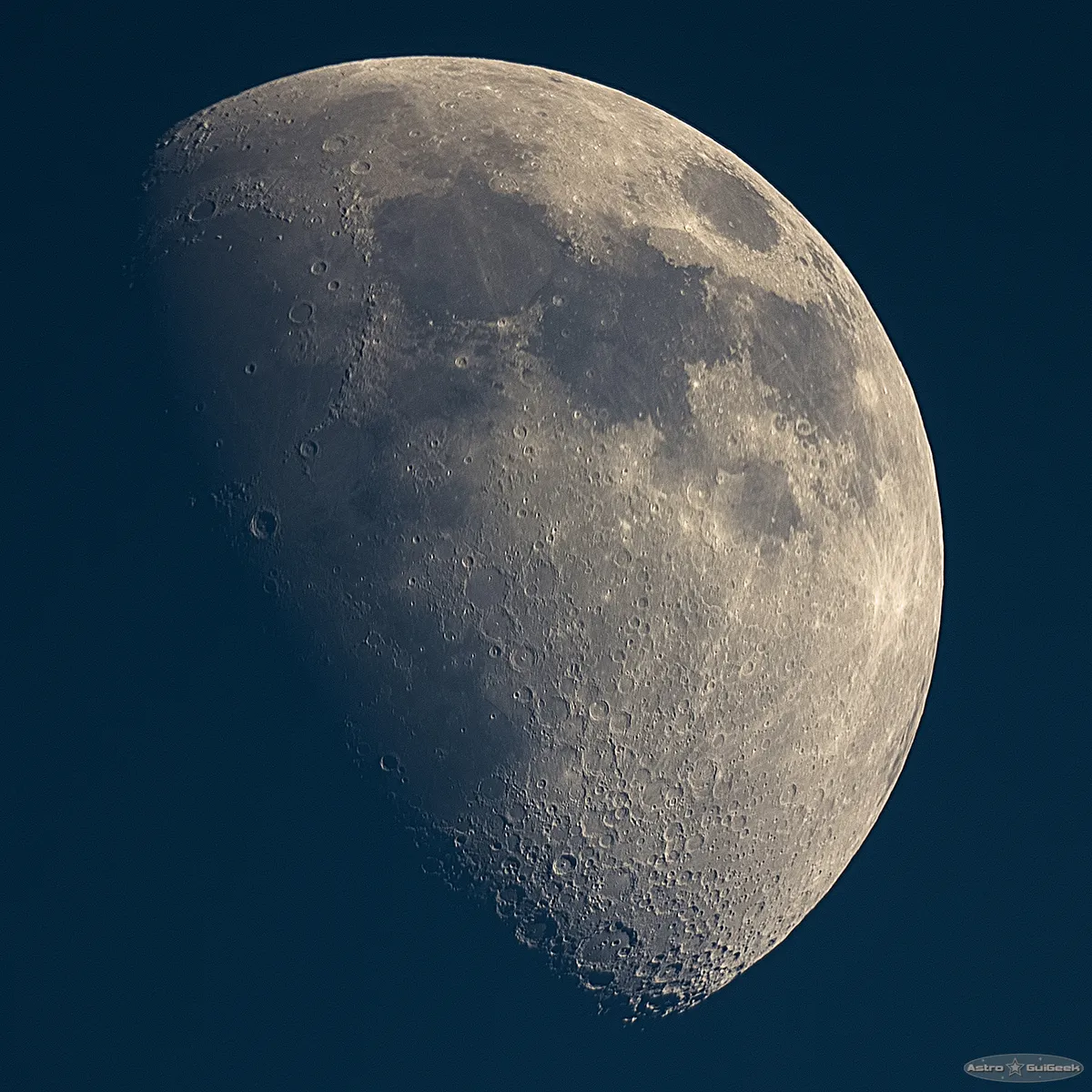 Waxing Gibbous Moon by Guillaume Doyen, Lorient, Brittany, France. Equipment: Canon EOS 600D, Newtonian 200/800.