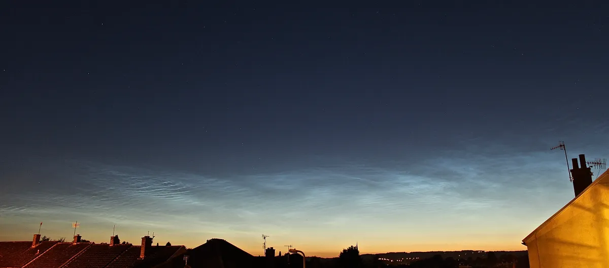 Noctilucent Clouds over our Hometown by Sarah & Simon Fisher, Bromsgrove, Worcestershire, UK. Equipment: Canon 600D, EF-S18-55mm.