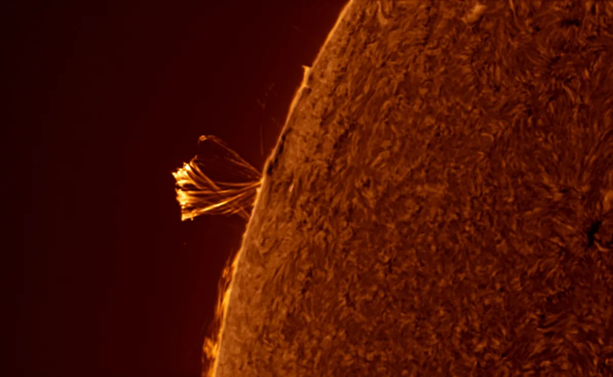 Solar Fireworks for the New Year by Gary Palmer, Rahayder, Wales, UK. Equipment: Solarmax II 90 mm, Opticstar px137, Celestron CGEM mount.