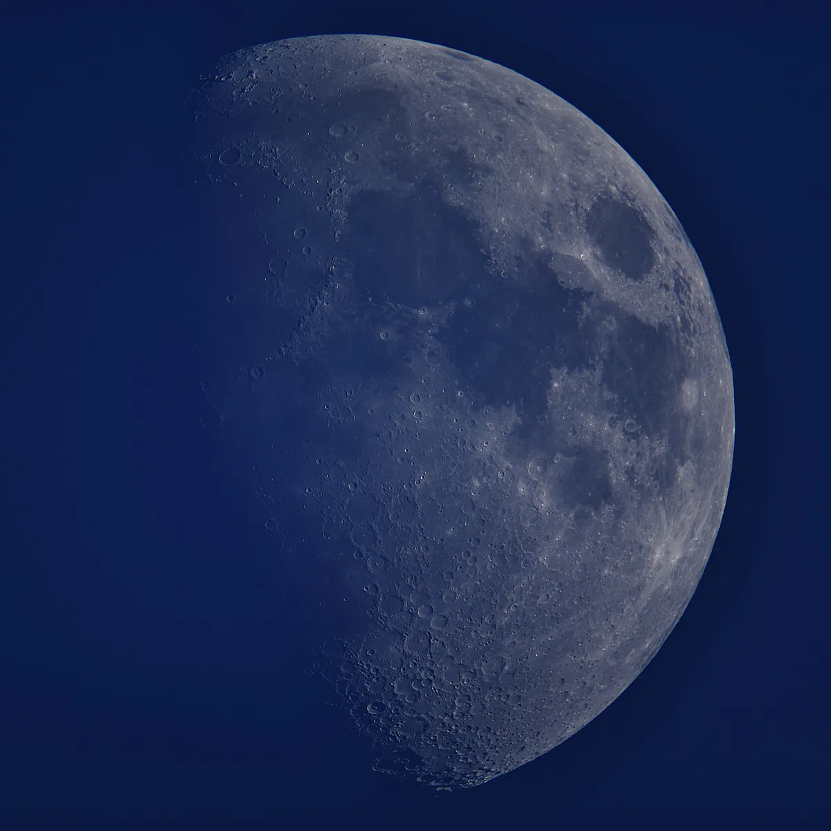 Afternoon Moon 67.25 Illum. 16:25 , 19th February 2013 by Steve Ward, Red Lodge, Suffolk, UK. Equipment: Canon EOS1000D, Skywatcher ED80Pro, 1.8 x Barlow, EQ3-2 Mount, APT.