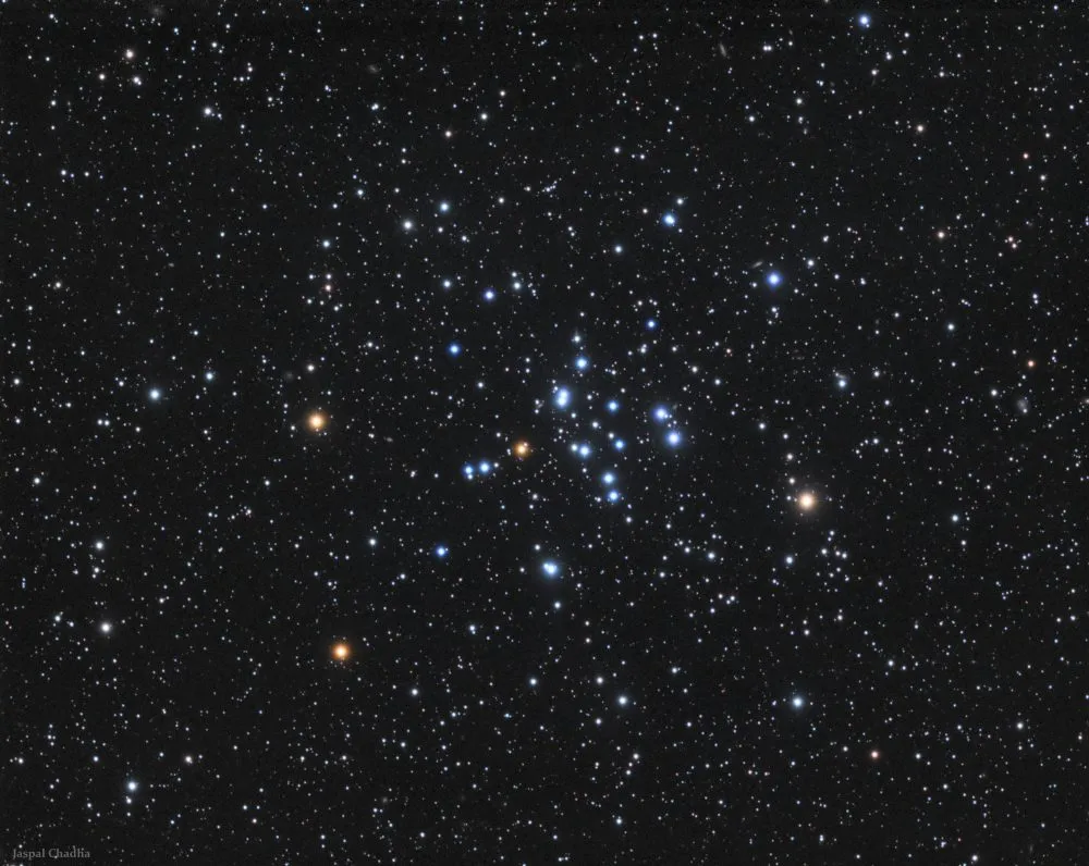 M34 Cluster by Jaspal Chadha, London, UK. Equipment: Tak 130 Telescope, Ioptron CEM60 Mount, QSI 690 CCD, LRGB